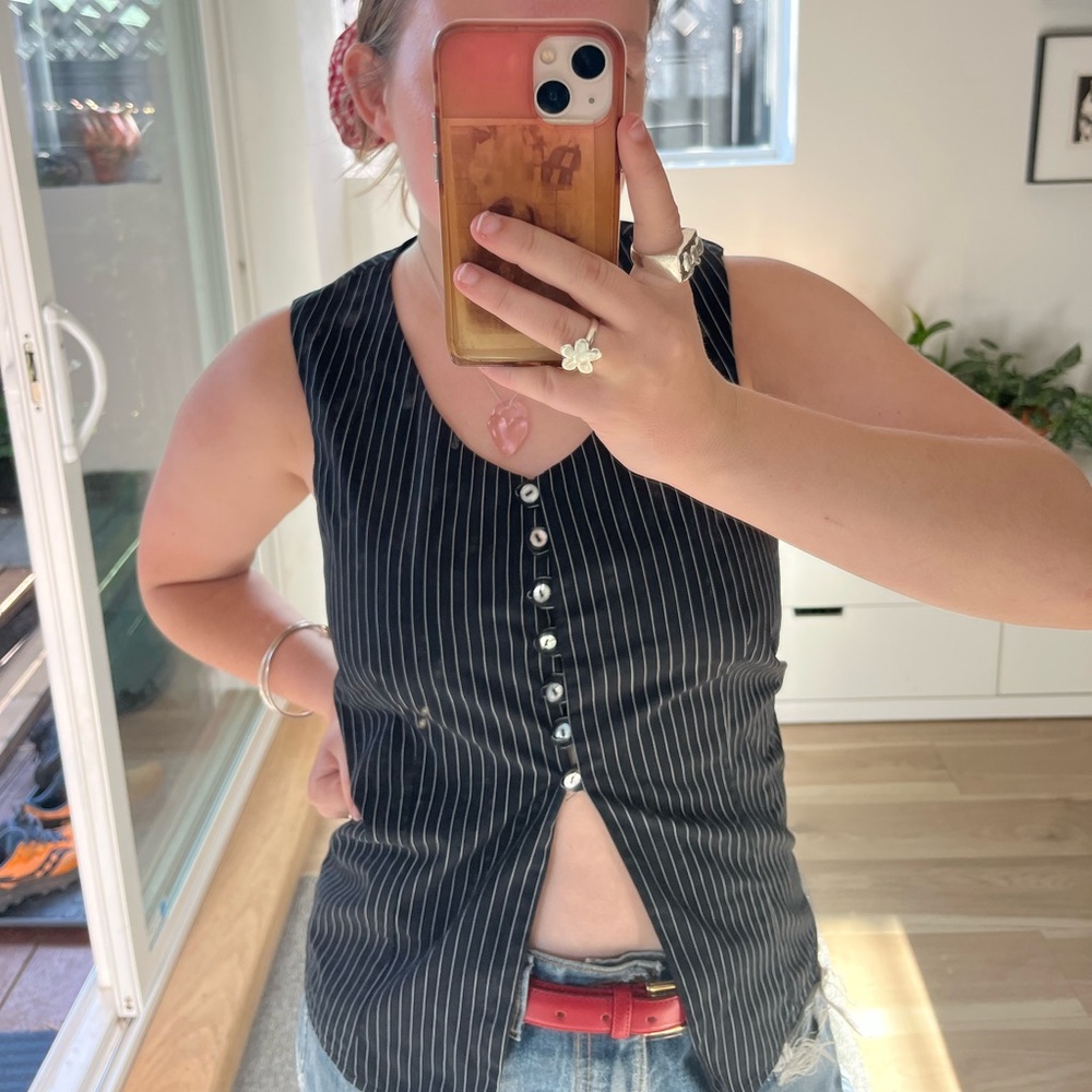 Black Pinstripe Tank Top
